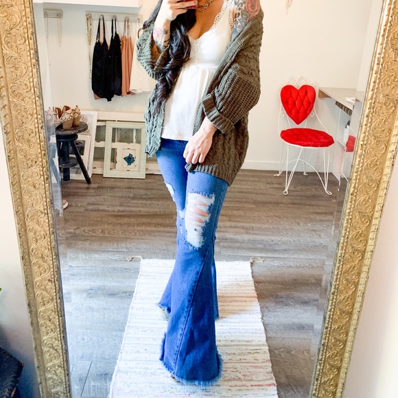 Distressed Bell Bottom Jeans - Picture 2 of 4